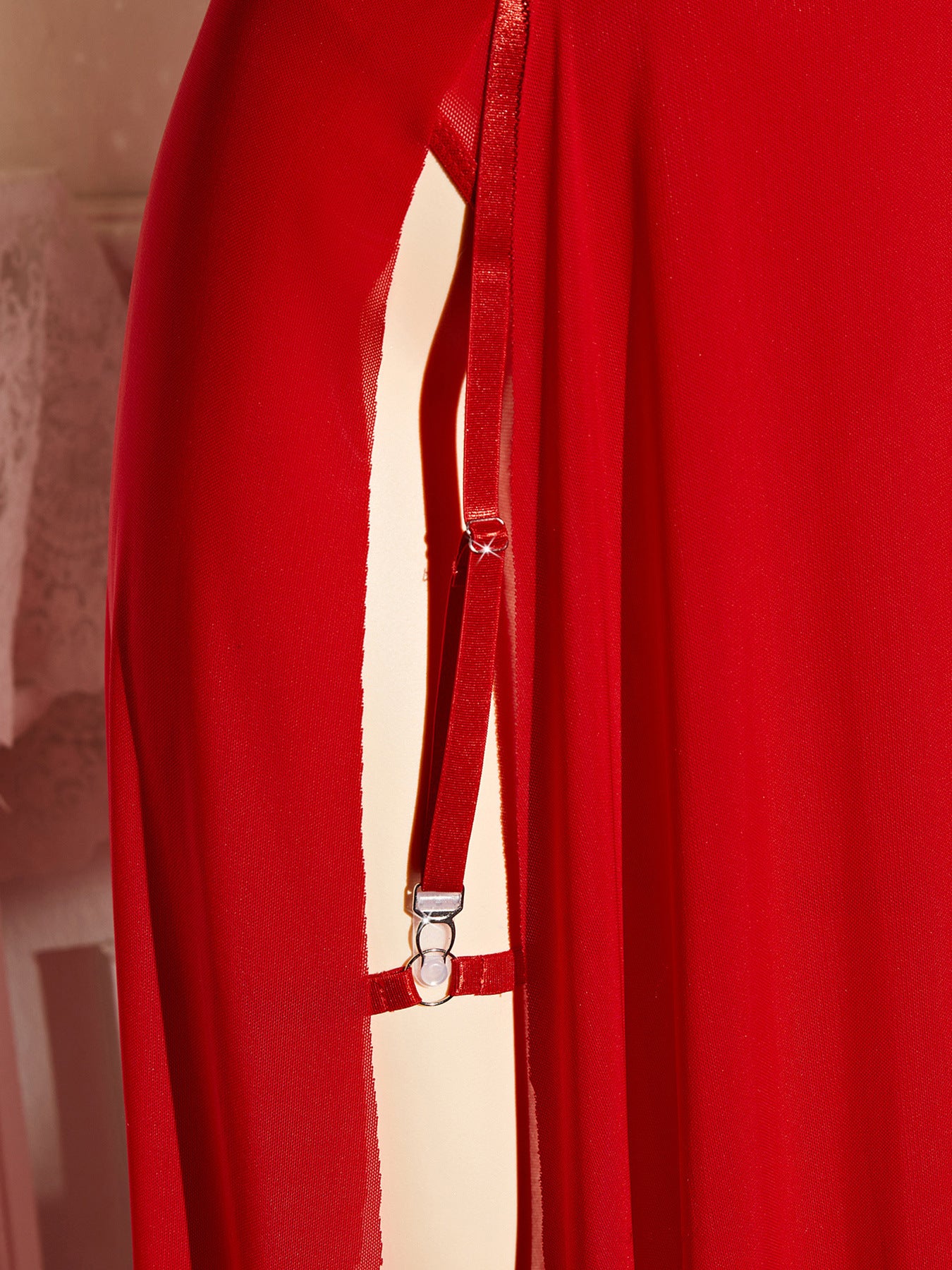 Criss-Cross Back Keyhole Bust & Garter Straps Patent Leather Lingerie Gown