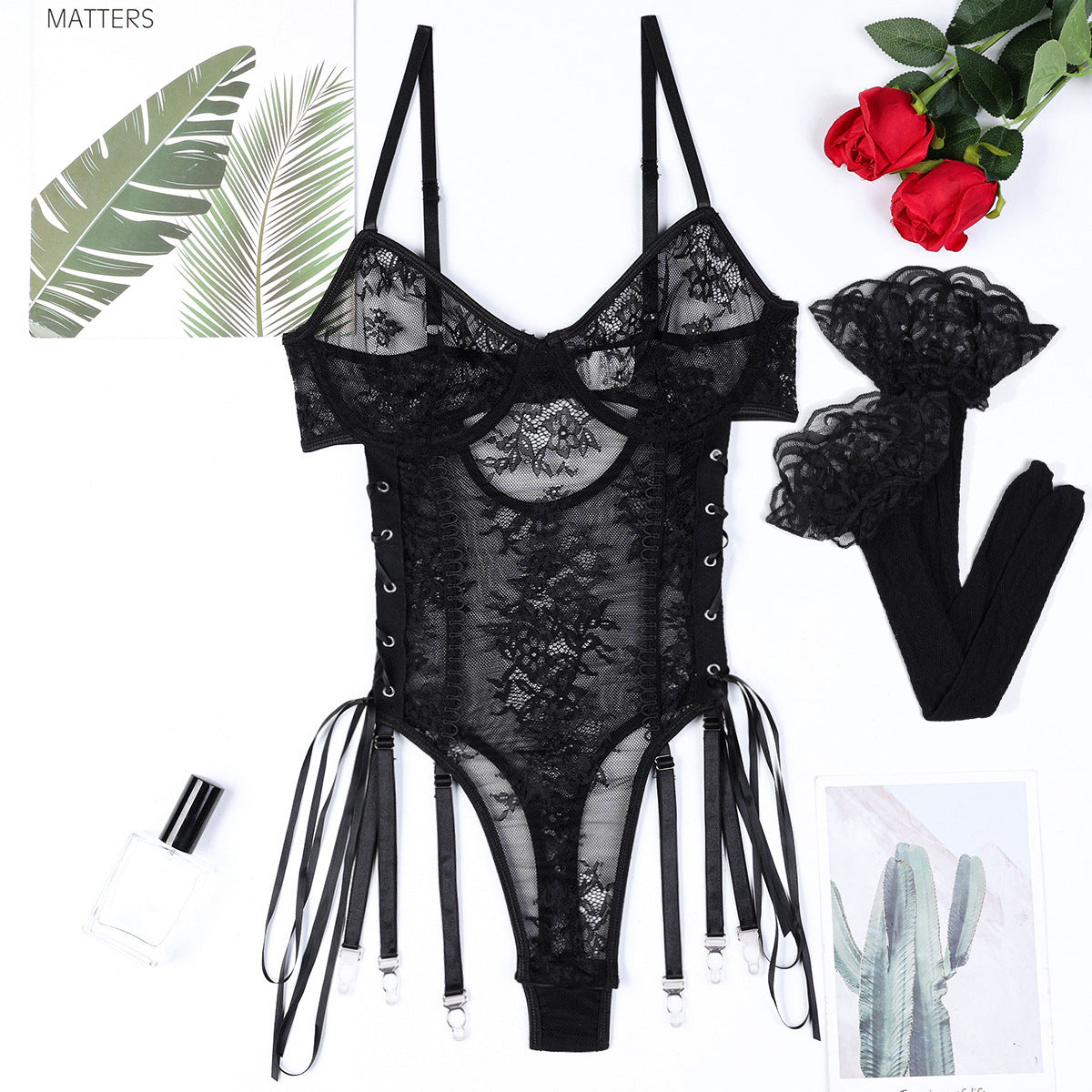 Lightweight Lace Cross Lace-up Cutout Ribbon Adjustable Jumpsuit