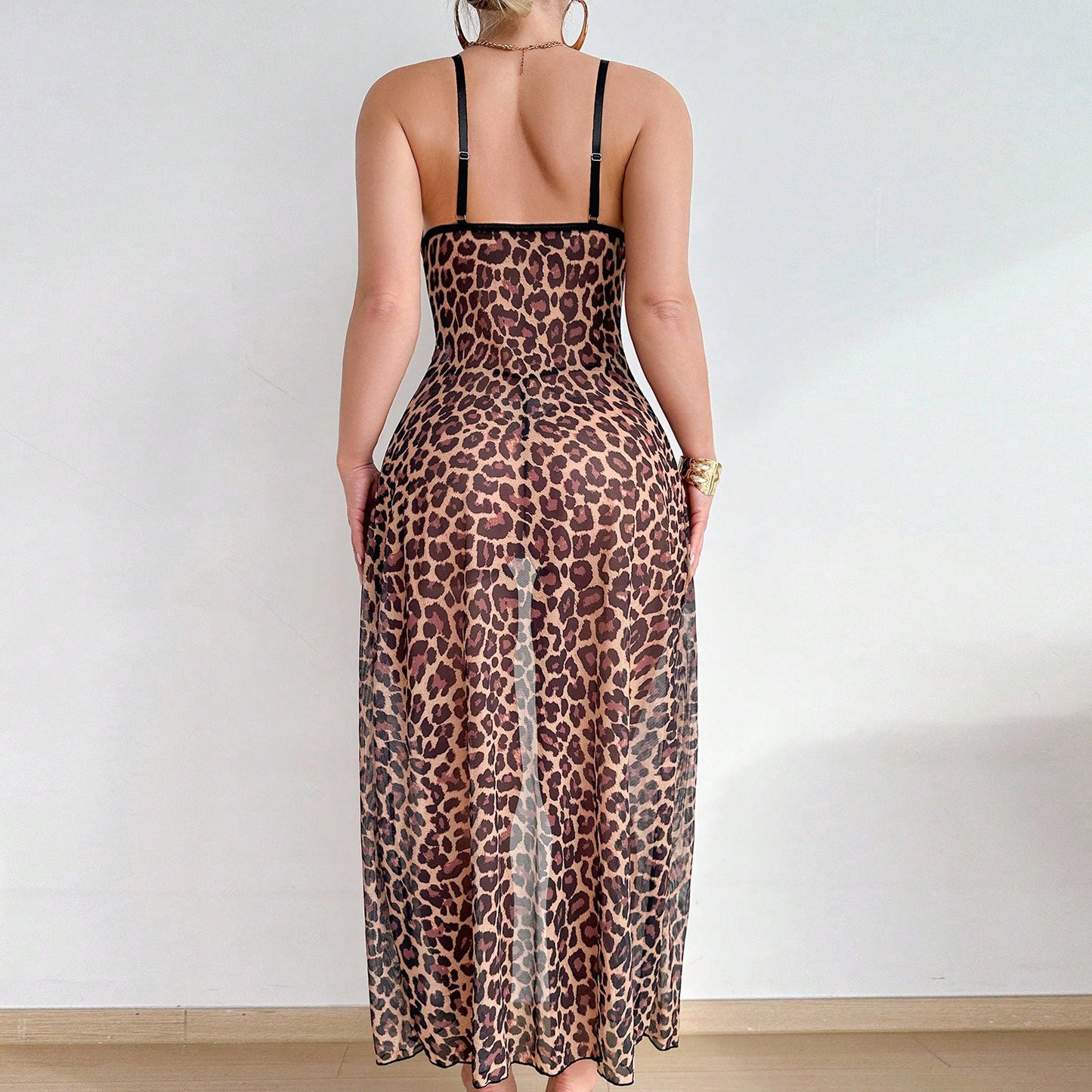 Leopard Lace Chemise with Garter Detail