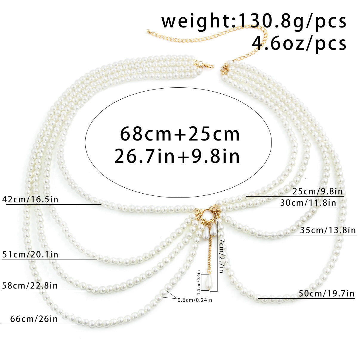 Multi Strand Faux Pearl Body Chain with O-Ring Sexy Bikini Belly Chain Accessory