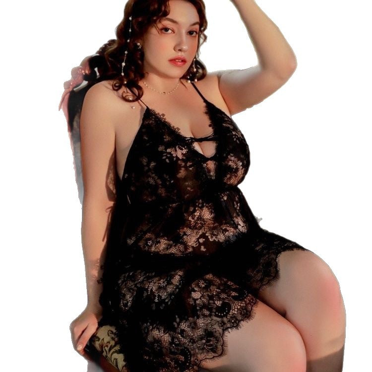 Plus Size Side Slit Lace Slip Nightdress