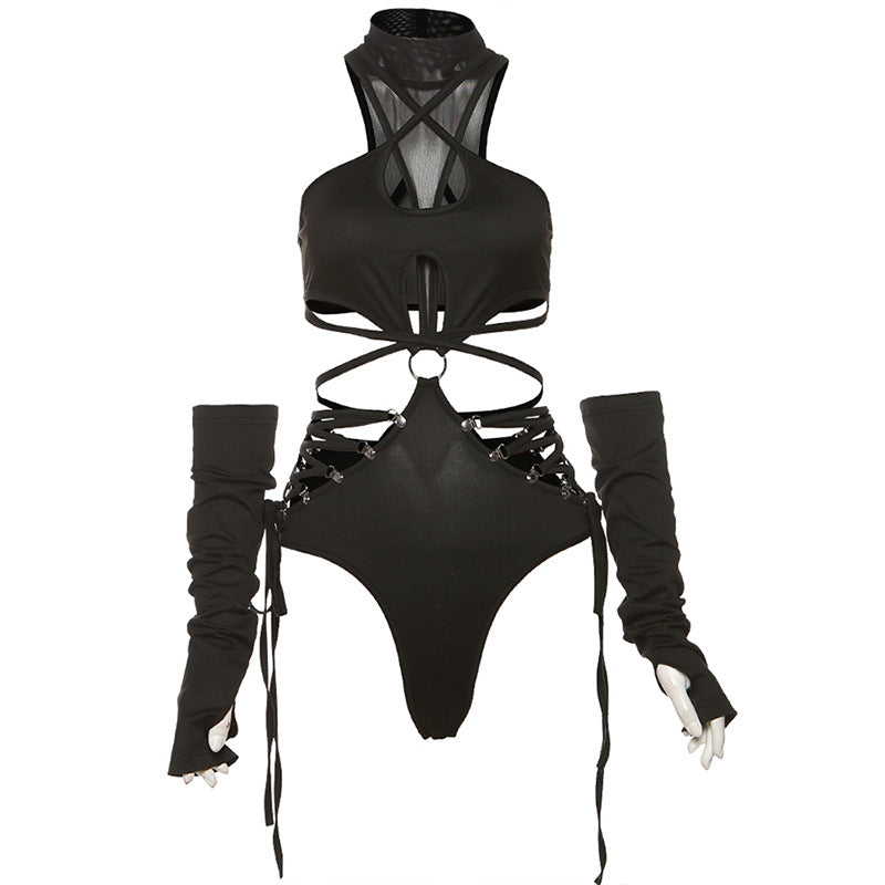 Street Fashion Sexy Lace-up Underwear with Gloves