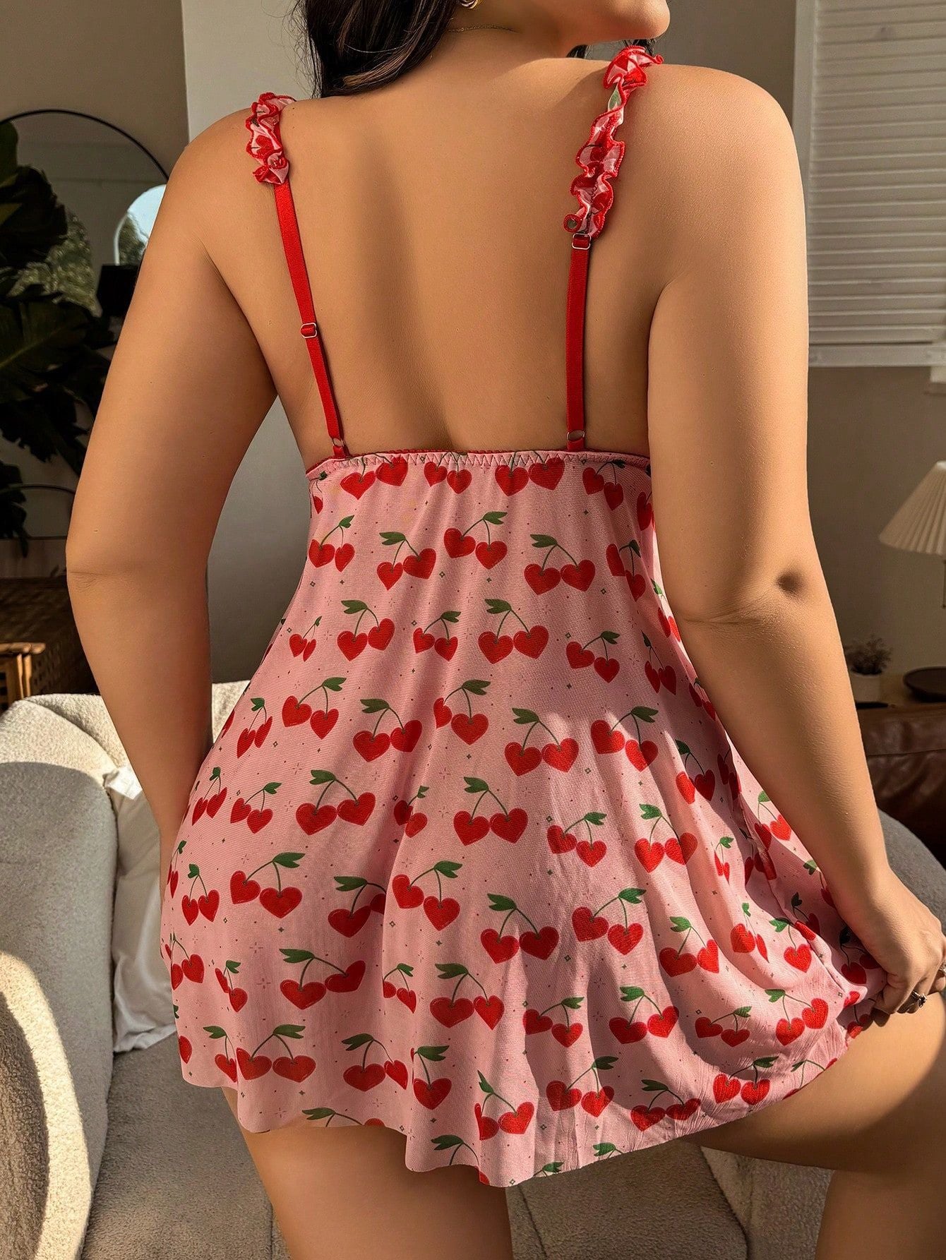 Plus Size Sexy Seduction Lace Mesh See-through Slip Dress Set