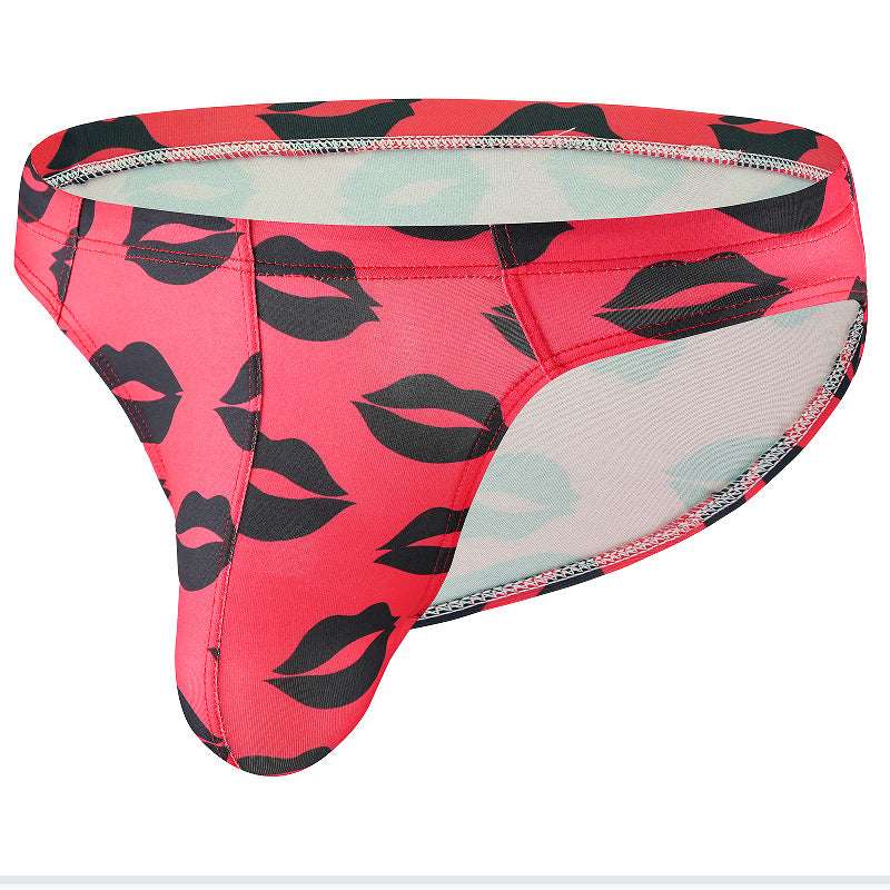 Men's Ice Silk Red Lips Print Low Rise Briefs