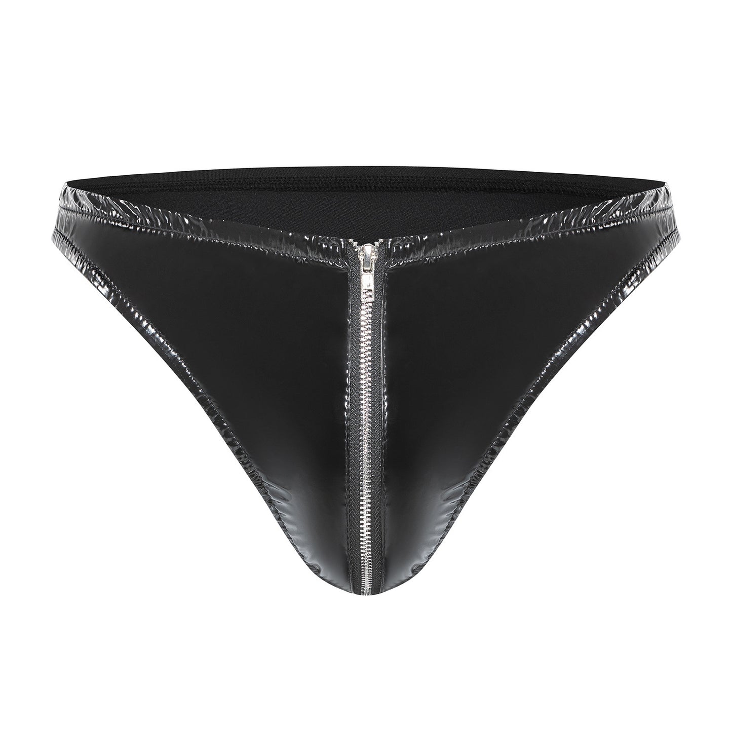 Men's PVC Patent Leather Zipper Thong Shiny Briefs