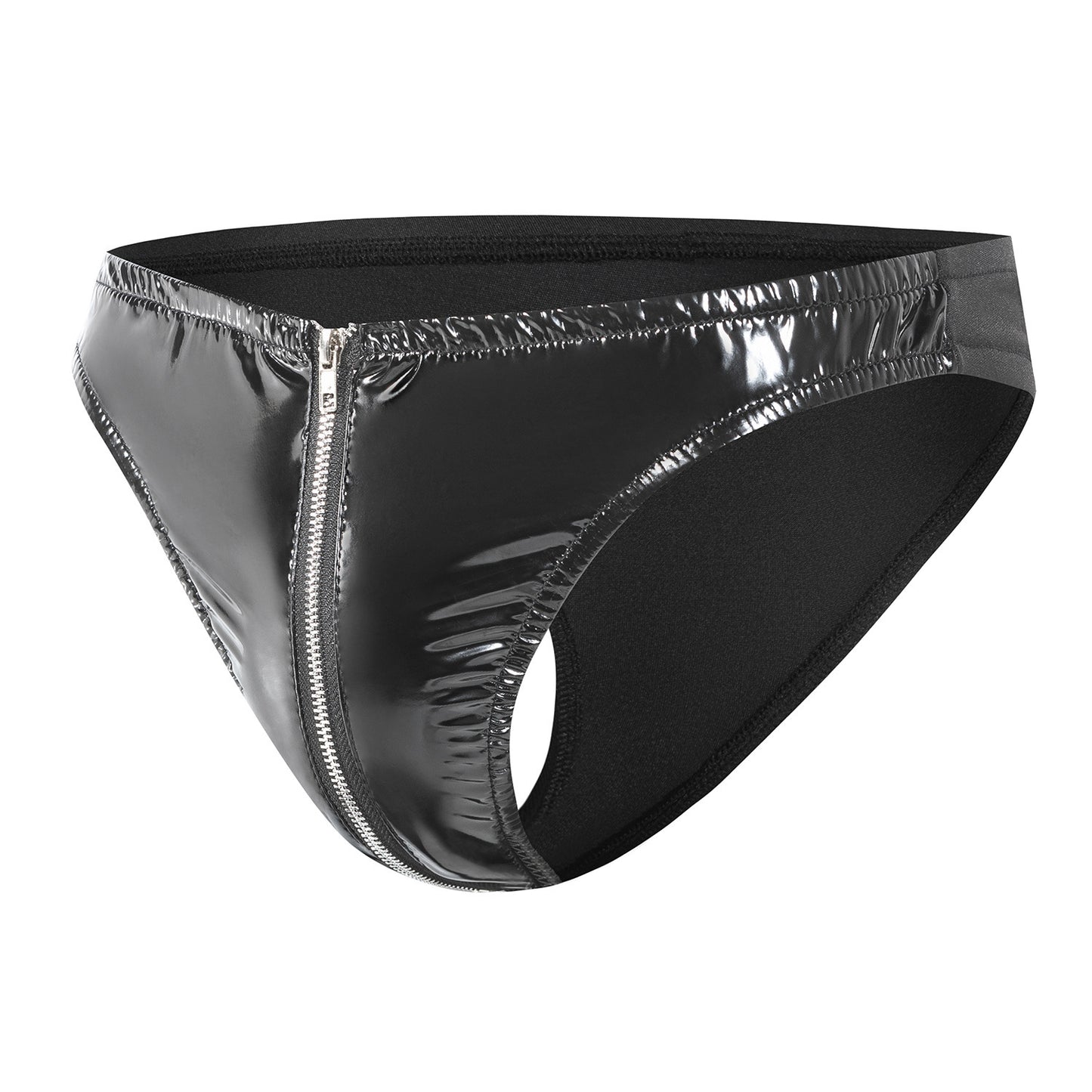 Men's PVC Patent Leather Zipper Thong Shiny Briefs