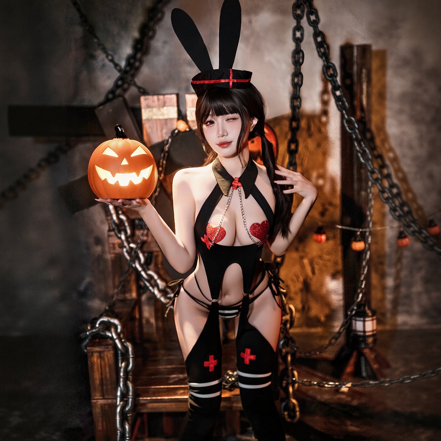 Halloween Bunny Girl Sexy Uniform Bodysuit Set