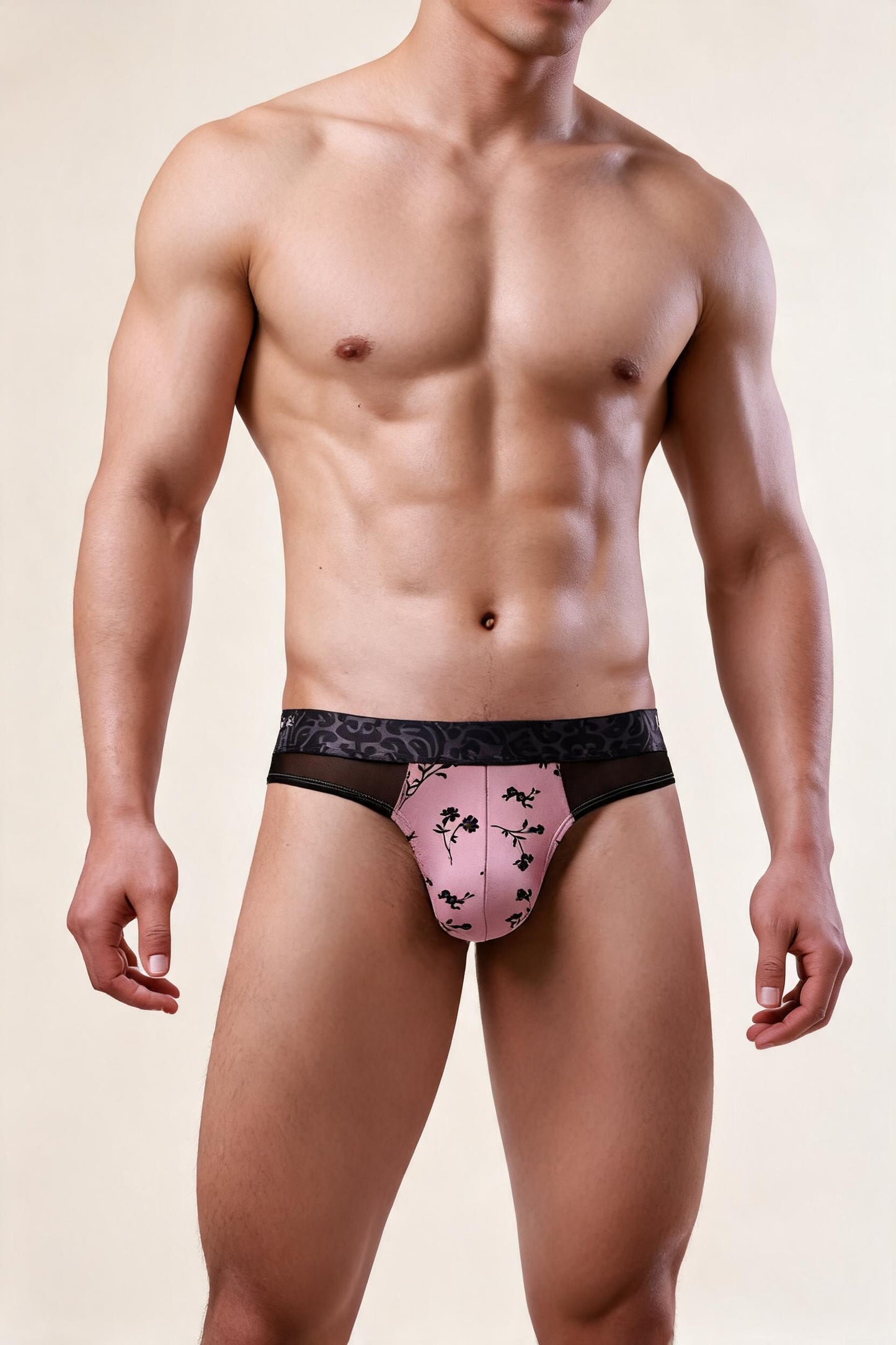 Men's Print Briefs Mesh Panel Contrast Waistband Sexy Underwear