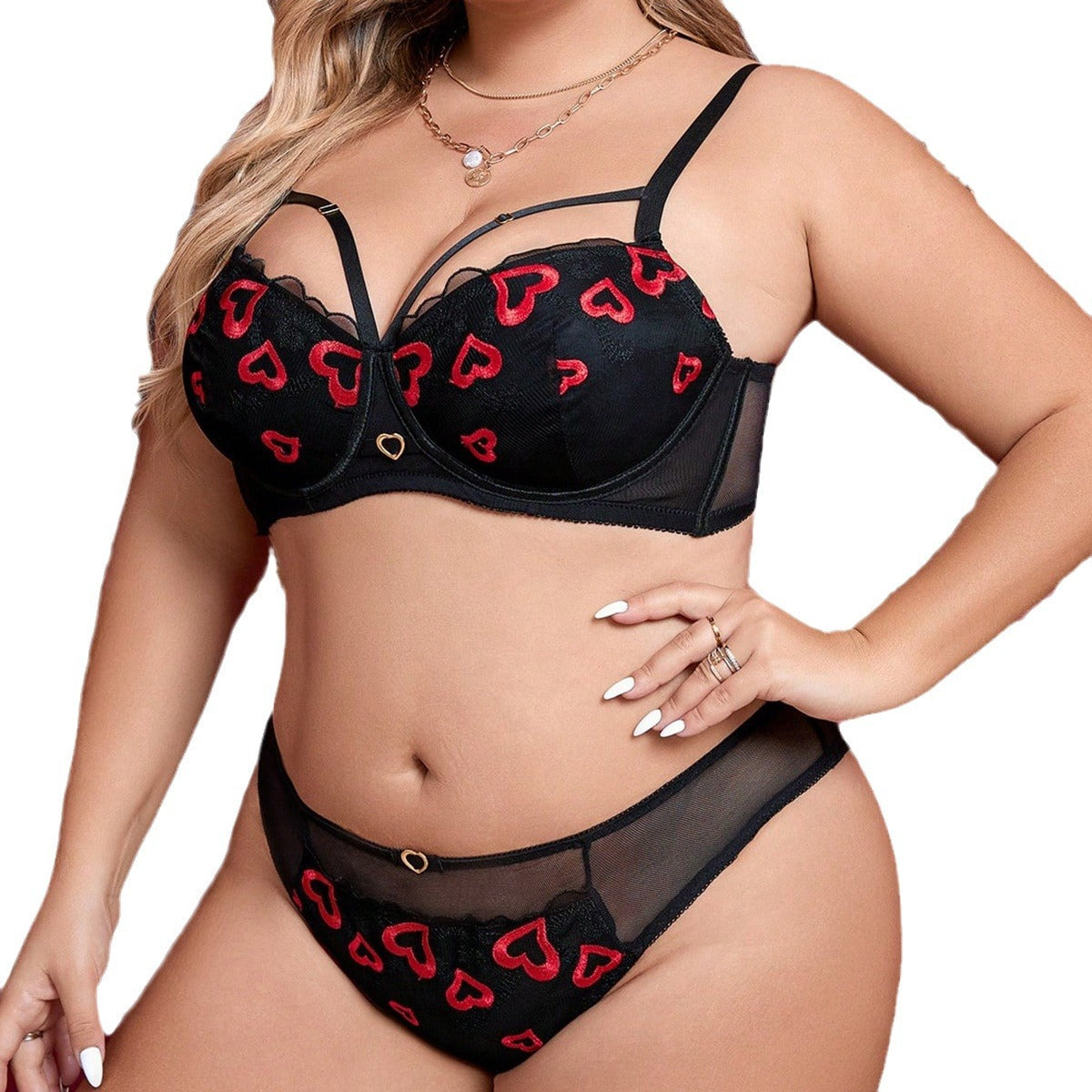 Three-piece Exposed-chest Set of Erotic Lingerie Sexy Transparent Lace Set