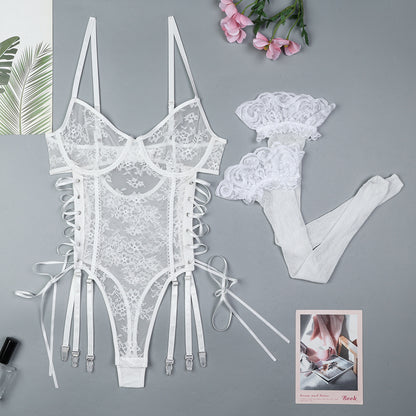 Lightweight Lace Cross Lace-up Cutout Ribbon Adjustable Jumpsuit