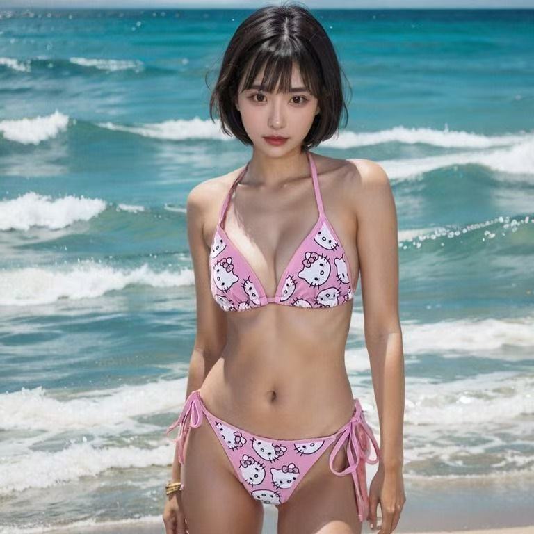 Halter Tie & Side Tie Cute Swimsuit Hello Kitty Print Triangle Bikini