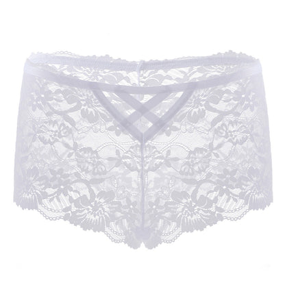 Sexy hollow lace cross straps women's briefs Boyshort