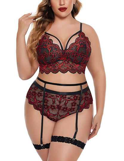 Hollow-Out See-Through Three-Point Garter Belt Plus-Size Erotic Lingerie Sexy Tempting Lace