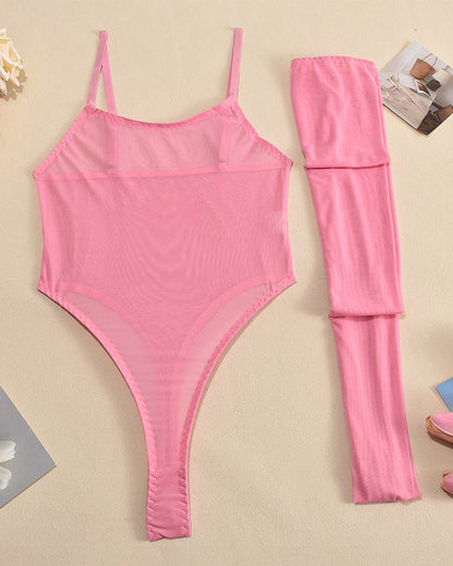 Mesh Sheer Bodysuits with Stockings