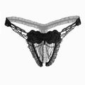 Sexy Open Crotch Mesh Flower Embroidery Thong
