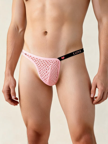 Men's Neon Fishnet Thong Pouch Low Rise Sheer Mesh Underwear