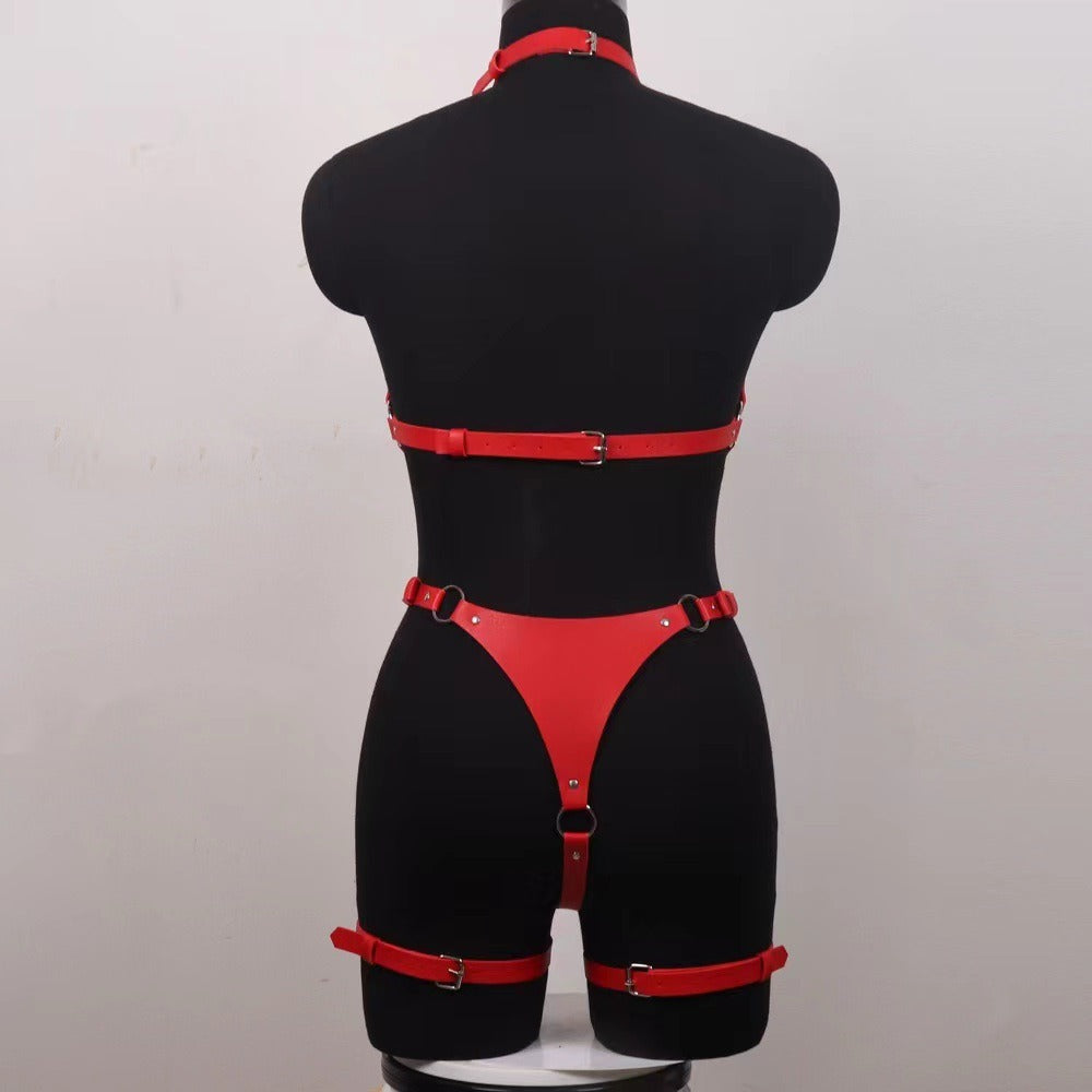 Leather Harness Bodysuit O-Ring Cutout Strappy Lingerie