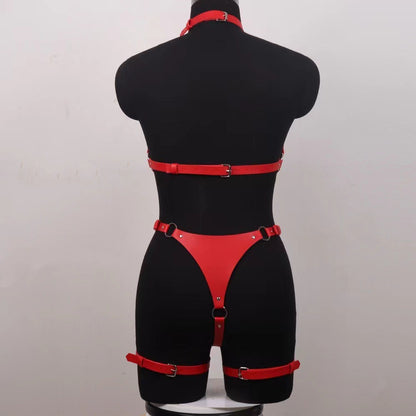 Leather Harness Bodysuit O-Ring Cutout Strappy Lingerie