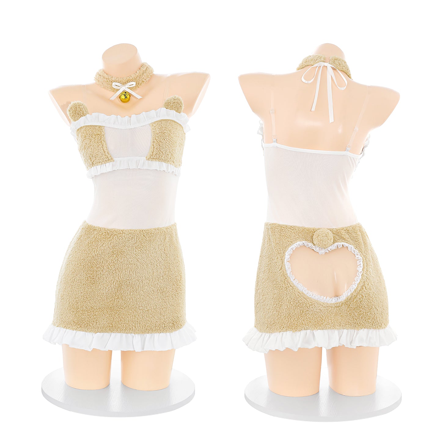 Plush Bear Heart-Shaped Hollow-Out Nightgown Set