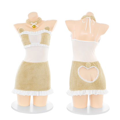 Plush Bear Heart-Shaped Hollow-Out Nightgown Set