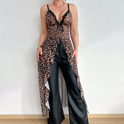 Leopard Lace Chemise with Garter Detail