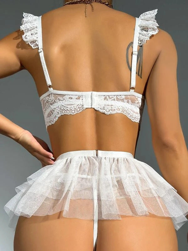Sexy Lace Bra Top with Tutu Skirt and Garter Belts