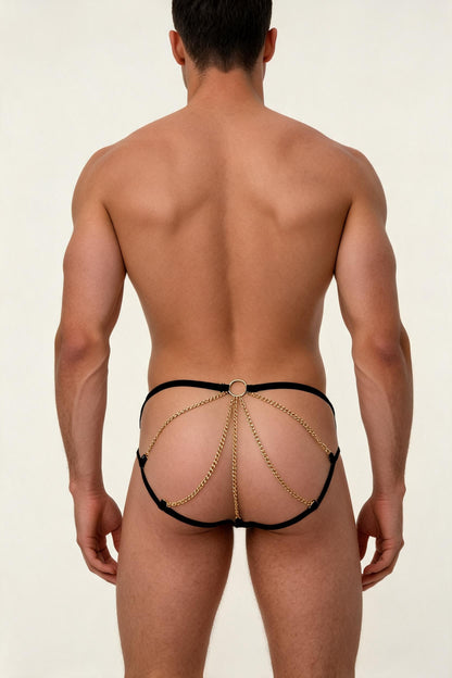 Men's Gold Chain Harness Thong Underwear Sexy Low Rise G-String Briefs