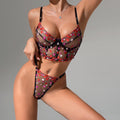 Fishbone Bra Set Love Heart Embroidery Lace See-through Sexy Underwear Set