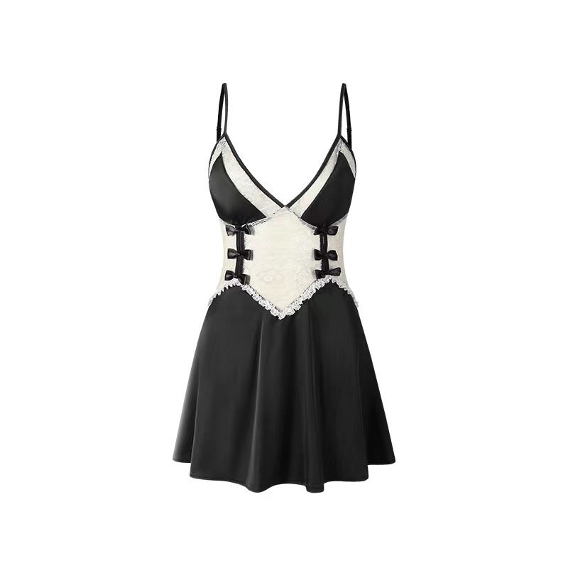 Bowknot Lace See-Through Suspender Sexy Nightdress