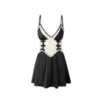 Bowknot Lace See-Through Suspender Sexy Nightdress