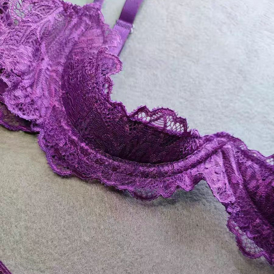Purple Lace Half-Cup Bralette with Cut-out Detail