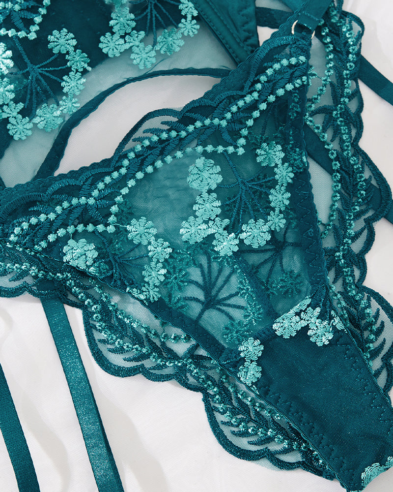 Embroidery Lace Garter Lingerie Set