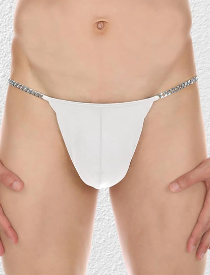 Men's Low Rise Ice Silk G-String with Waistchain Soft Stretchy Bulge Pouch T-Back