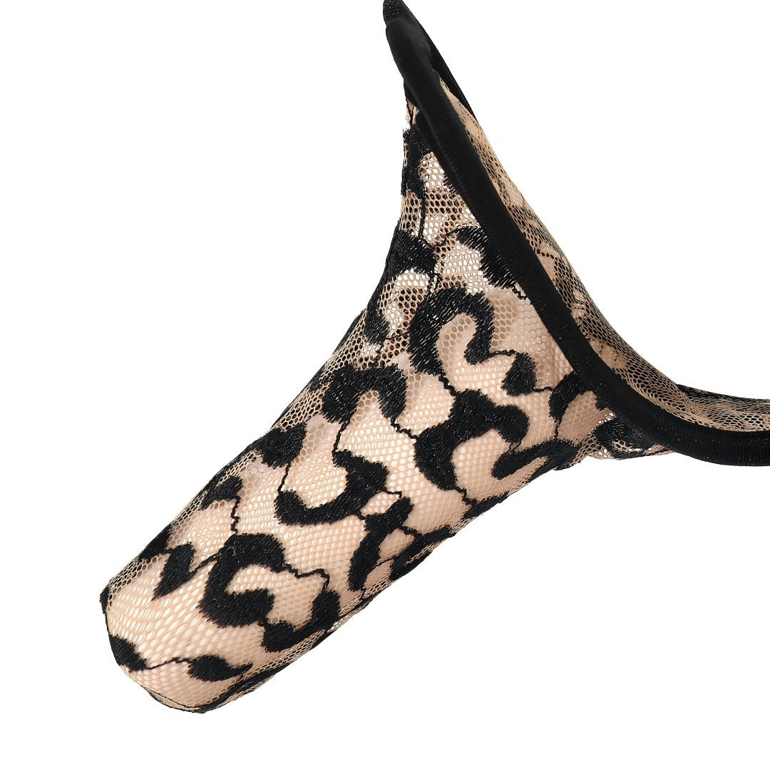 Men's Lace Tiger Print Thong Pouch Low Rise Sexy Underwear