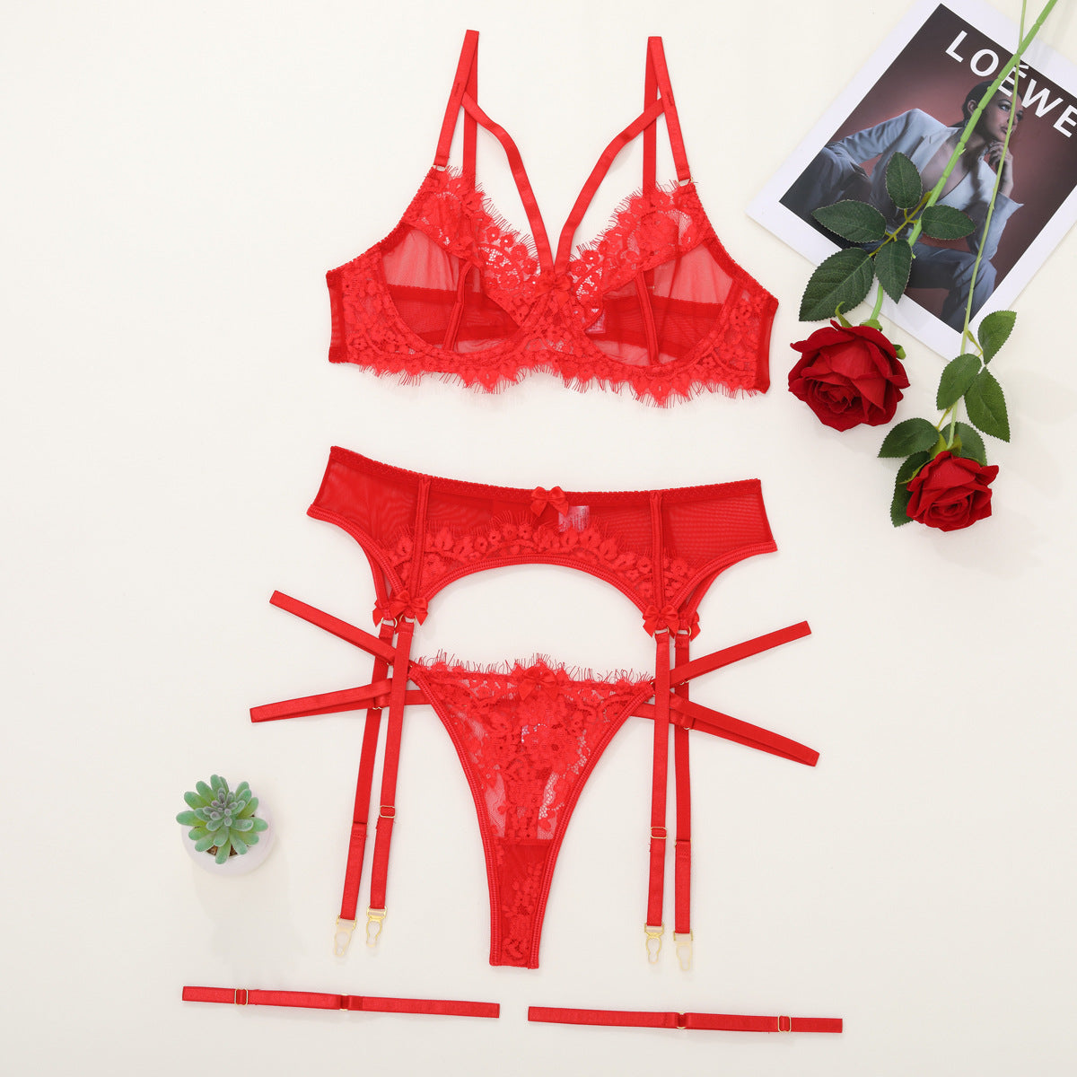 Mesh Stitching Lace Garter Sexy Lingerie Fun Suit