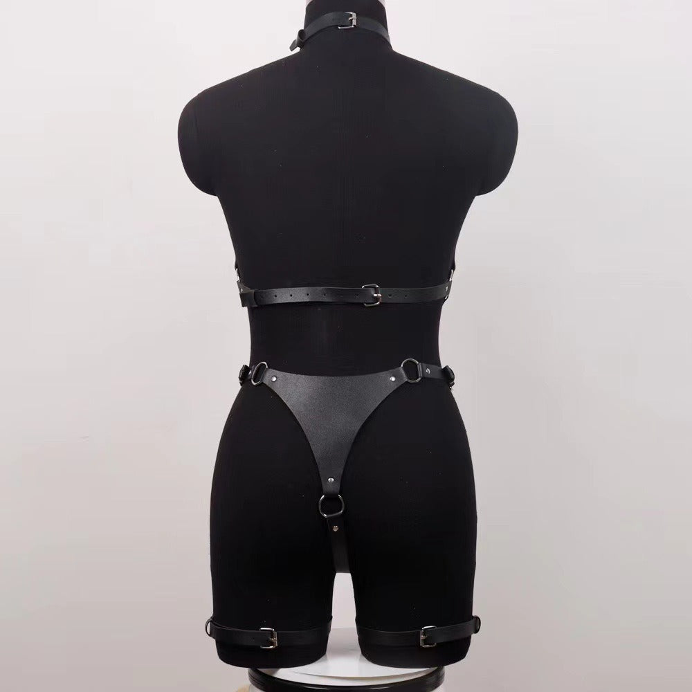 Leather Harness Bodysuit O-Ring Cutout Strappy Lingerie
