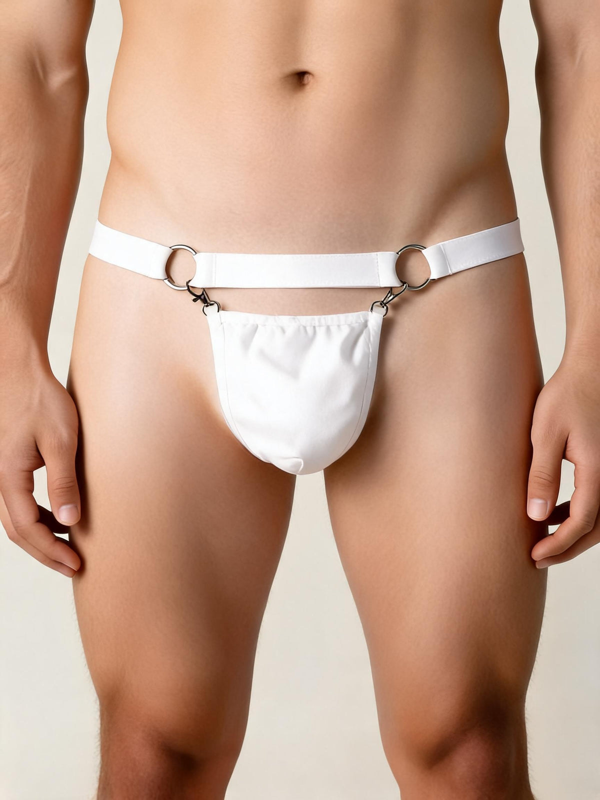 Men's Thong Pouch Low Rise Sexy Underwear with Metal Rings
