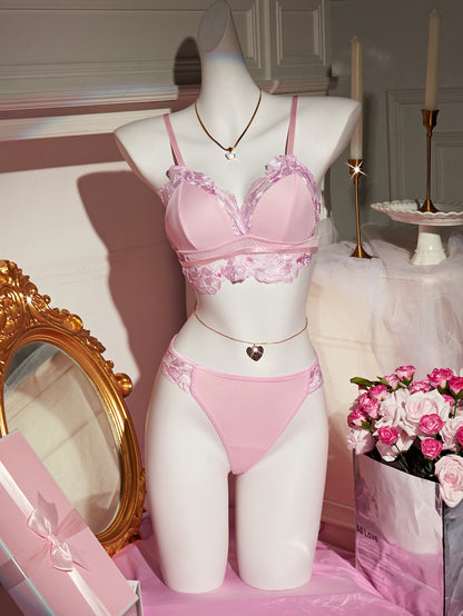 Petal Embroidered Sheer Bra & Panty Set