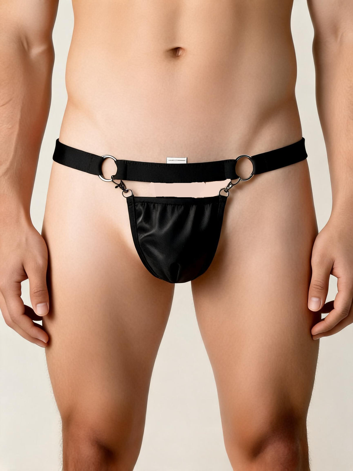 Men's Thong Pouch Low Rise Sexy Underwear with Metal Rings