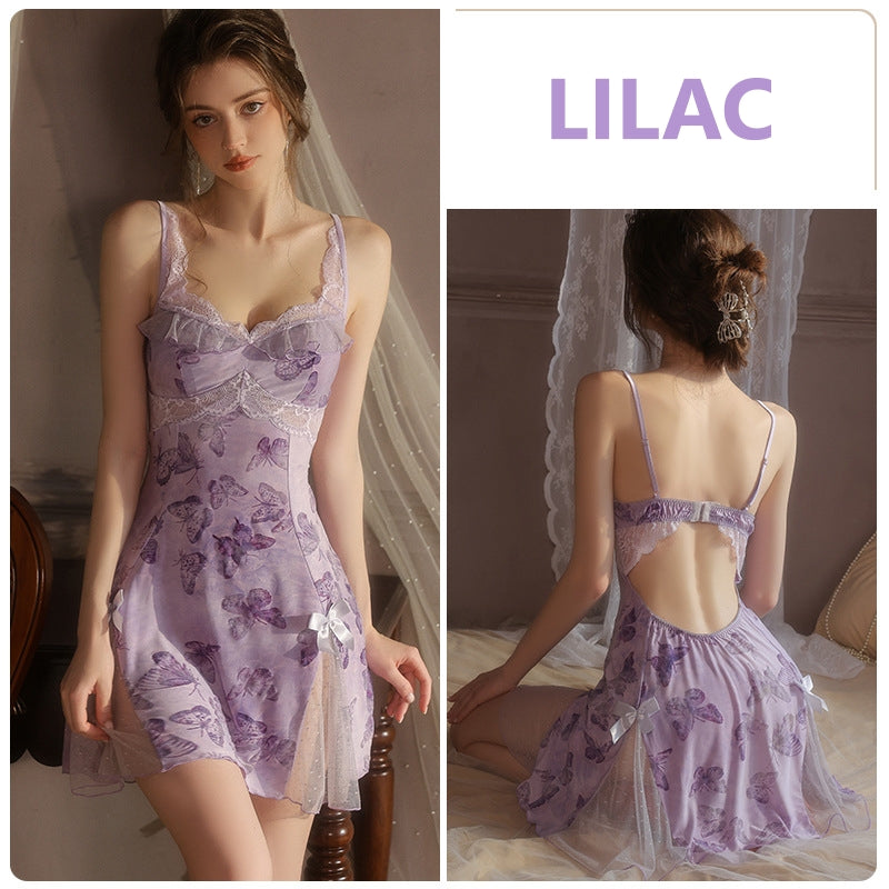 Butterfly Print Silk Nightgown & Robe