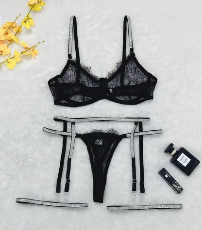 Lace T-Back Garter Four-Piece Sexy Lingerie