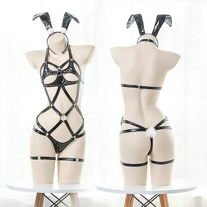 【$9.9】SM Bunny Girl Three-piece Leather Sexy Lingerie