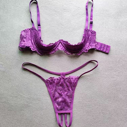 Purple Lace Half-Cup Bralette with Cut-out Detail