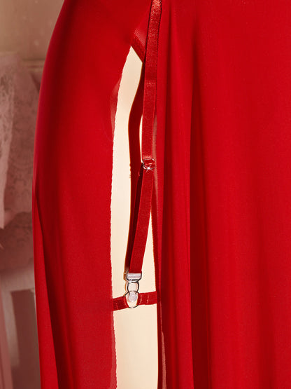 Criss-Cross Back Keyhole Bust & Garter Straps Patent Leather Lingerie Gown