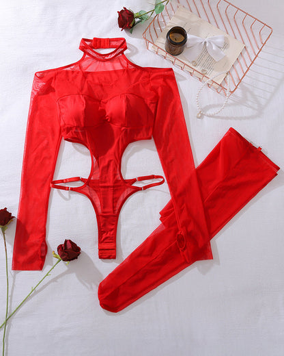 Exotic Sheer Bodysuit Set+Stockings
