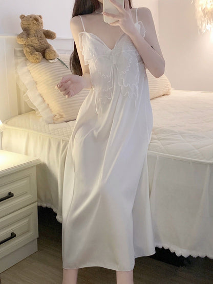 Satin Slip Dress V-Neck Lace Trim Cami Nightgown