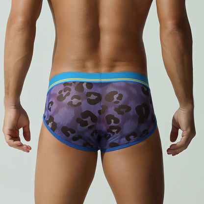 Men's Leopard Print Briefs Waistband Contour Pouch Soft Stretch Underwear