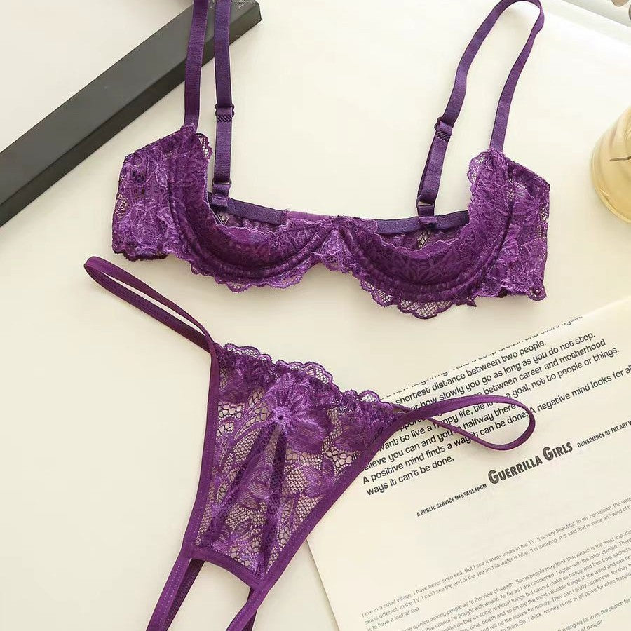 Purple Lace Half-Cup Bralette with Cut-out Detail