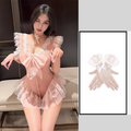Hand Holding Rope Dot Sexy See-through Open Crotch Sexy Lingerie Set