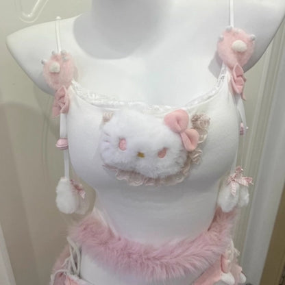 Cute Kitten Suspender Jeans Sexy Lingerie Set